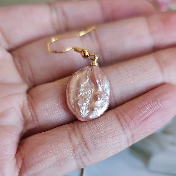 Pink Natural Baroque Pearl Sterling Silver Hoop Earrings - Picture 4 of 4